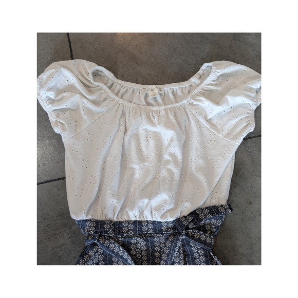 Knit Works - Girls White Eyelet Top Blue Striped Jumpsuit Tie Waist - Size 14 - Picture 4 of 6